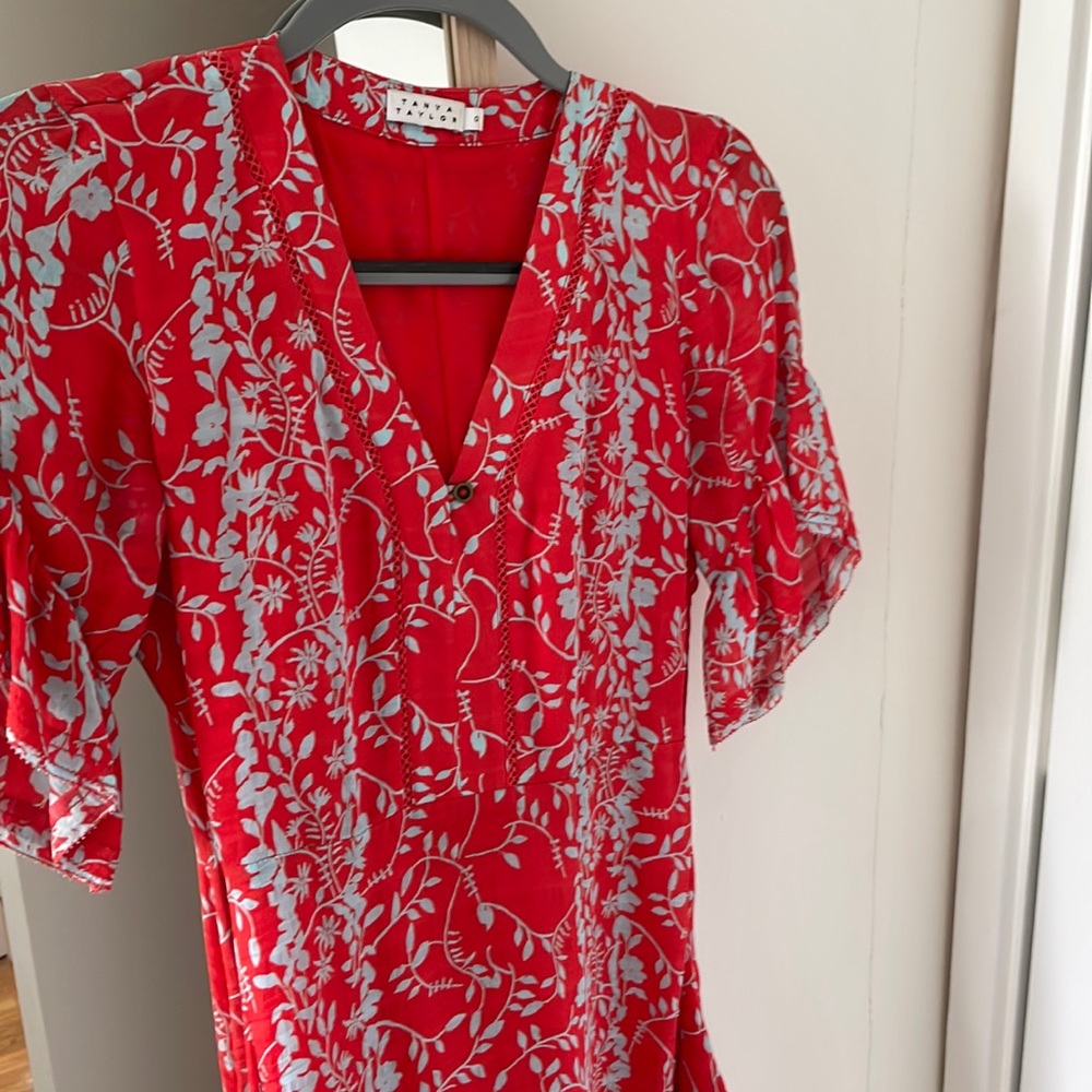Tanya taylor silk red and blue dress